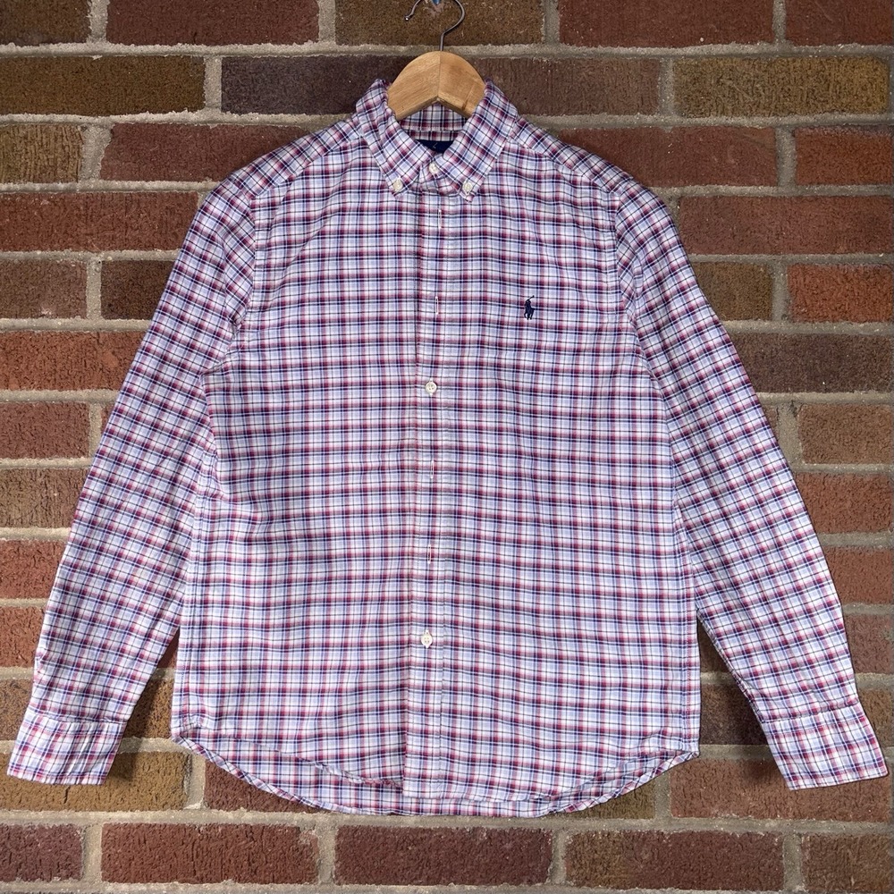 Size L (Boys) - Polo Ralph Lauren Classic Fit Plaid Oxford Button Up Shirt